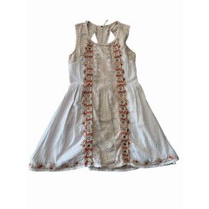 Free People White Cream Embroidered Mini Dress